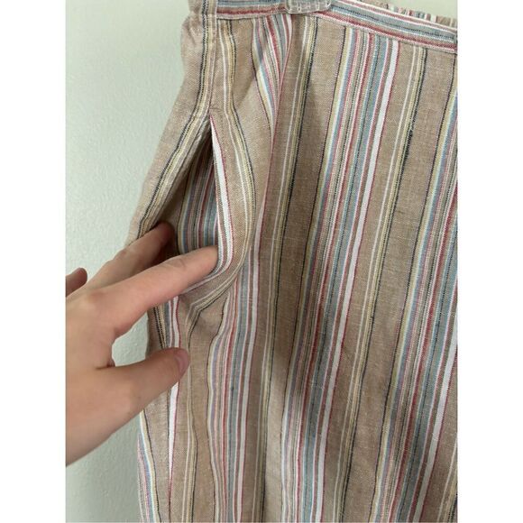 L.L. Bean Women's 14 Reg 100% Linen Cropped Wide Leg Tie Pants Pockets Stripes - Picture 7 of 7